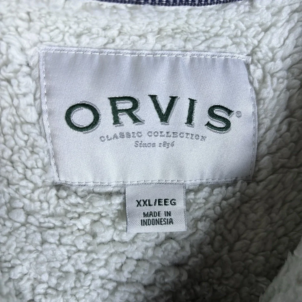 Orvis Sherpa Fleece Quarter Zip Pullover Blue Textured Mens XXL Lined Sweater